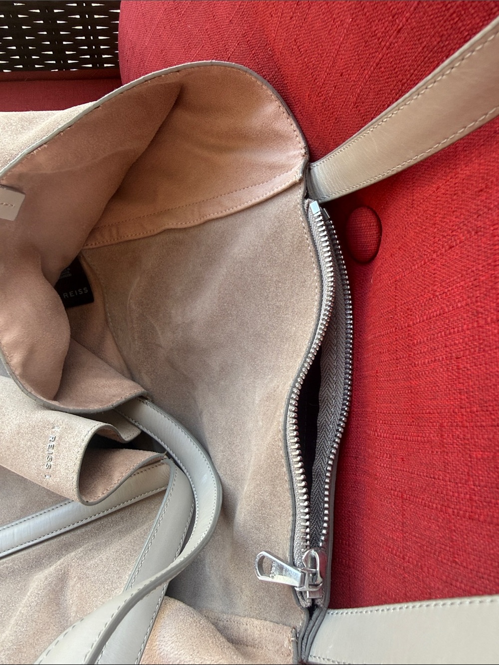 Reiss Taupe Suede Tote with Light Gray Trim - Picture 13 of 16